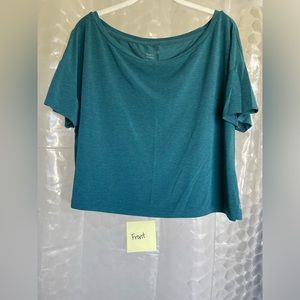 GapFit Breathe Teal Boatneck Cropped Boxy Tee Women's Size Medium